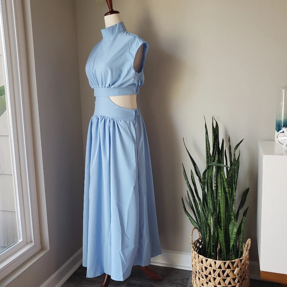 Mock Neck Cap Sleeve Cutout Midi Maxi Dress - Picture 5 of 9